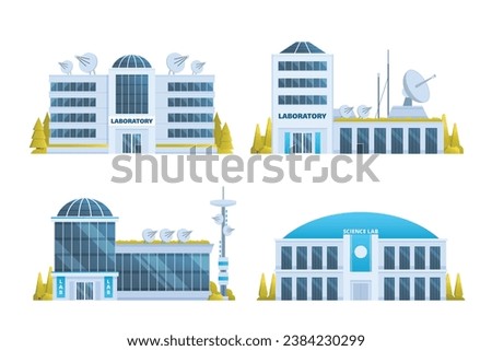 laboratory, research center or lab building vector illustration collection. Flat design front view concept for city illustration