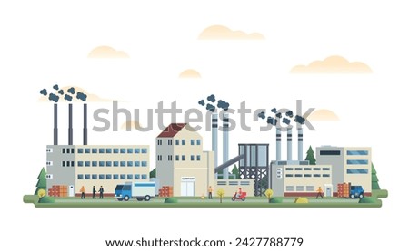 Factory or industrial site buildings vector illustration. Flat design illustration front view concept for city illustration	