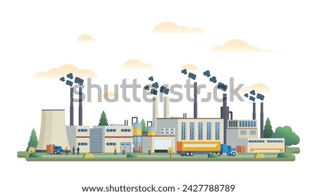 Factory or industrial site buildings vector illustration. Flat design illustration front view concept for city illustration	