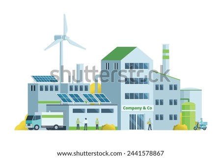 Green factory building illustration, vector elements for city and industry illustration