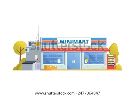 Vector illustration element of Convenience Store minimarket building, minimart and store building flat design style for city and background illustration