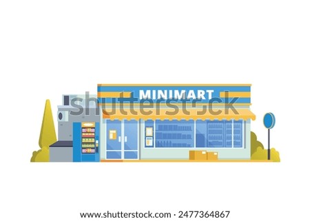 Vector illustration element of Convenience Store minimarket building, minimart and store building flat design style for city and background illustration