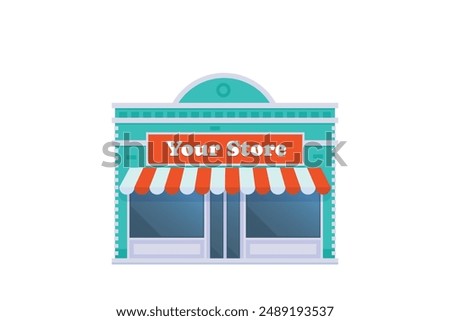 Vector element of store and shop building, grocery building front view detailed flat design style for city illustration