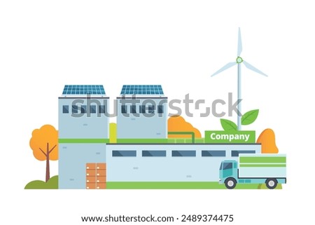 Sustainable Smart Green Factory building illustration, vector elements for city and industry illustration. flat style and front view