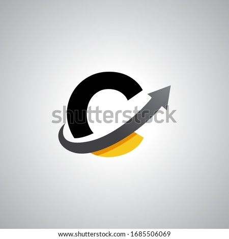 Arrow letter C logo design, creative letter mark suitable for company brand identity, business chart/graph logo template swoosh logo, black and yellow concept.