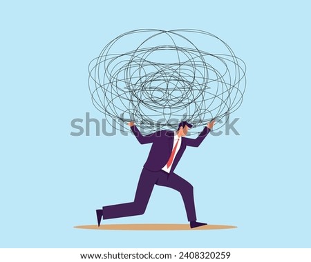 Burden, obligation to pay off, heavy stress problem or difficulty, work pressure thinking to make decision, overload duty or overthinking concept