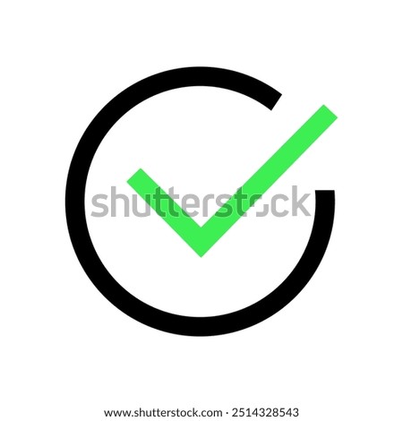 Sharp check mark with circle for approved and verify symbol