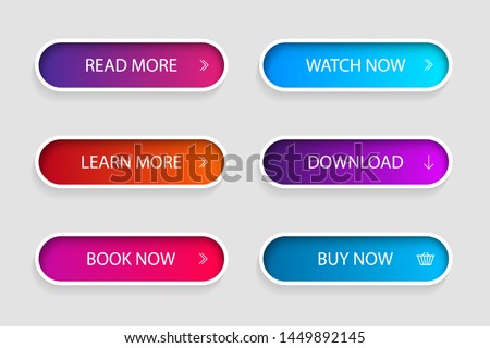 Set of trendy action button for web, mobile app.Template navigation button menu.Gradient icon for shop, game, banner.vector