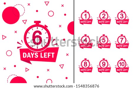 Memphis geometric background with number days left countdown 1, 2, 3, 4, 5, 6, 7, 8, 9. Design template for post, blog of social network, media. Flat isolated layout with timer countdown. vector eps10
