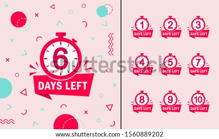 Memphis geometric background with number days left countdown 1, 2, 3, 4, 5, 6, 7, 8, 9. Design template for post, blog of social network, media. Flat isolated layout with timer countdown. vector eps10
