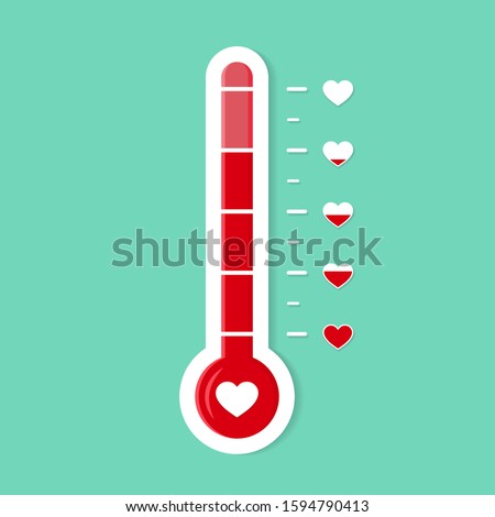 Thermometer gauge lobe of heart. Romantic goal icon. Heat level of love. Temperature scale for card. Degree of progress heart. Thermometer or thermostat icon. Valentines day vector illustration eps10
