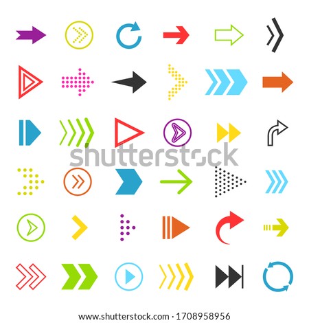 Vector motion arrows icon. Flat colorful line pointer for direction ui. Graphic colorful cursor shape for navigation button for web. Arrows symbol collection. Digital multi form sign for click on app