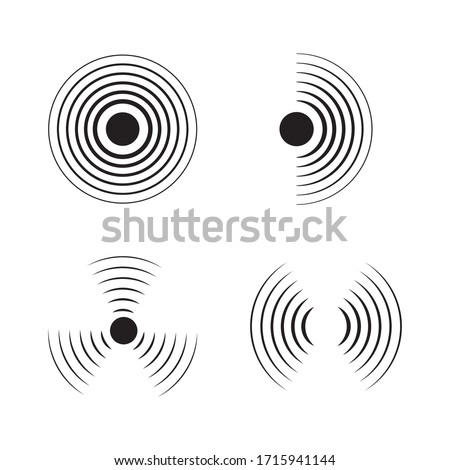 Sonar signal wave vector icon. Round pulse, sonic frequency. Graphic energy, radial pulse sign on isolated background. Black simple target circle. Radar icon. Abstract loud sound simbol