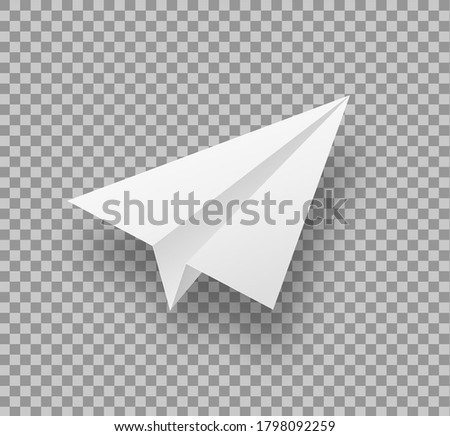 Paper plane 3d isolated vector. White flying paperplane design travel background. Origami, handmade aeroplane symbol freedom.