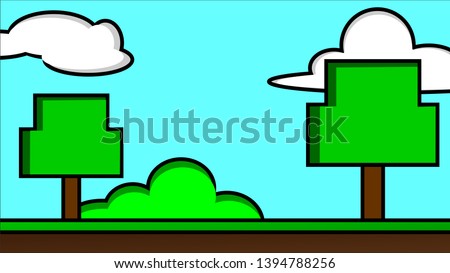 Old video game. retro style Background vector illustration. grass and tree landscape use for banner, web design, magazine, book, graphics, print, wallpaper, game mobile