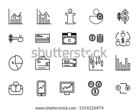 business and trading icon set vector illustration. contain such as bearish, bullish, chart, case, coin, profit, exchange and more.