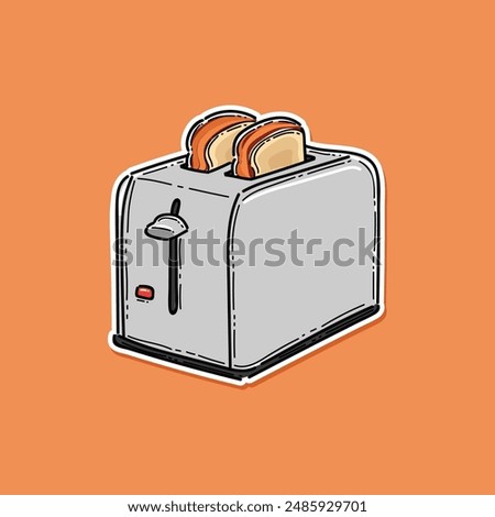 Toaster breakfast. Toaster with hot toasts. Two bread pieces, slices, morning food in electric appliance, kitchen tool. Domestic heat equipment, device. Pop up toaster vector illustration.