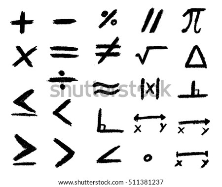 Set of hand drawing black math symbol.