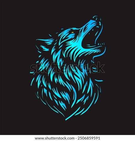 wolf head in bright blue