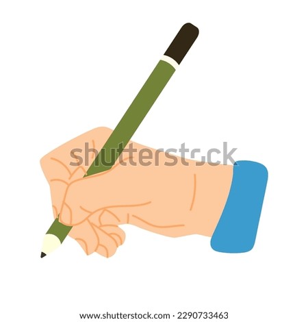 The hand is holding a pencil. Flat vector illustration. Modern style. Icon. Hand.