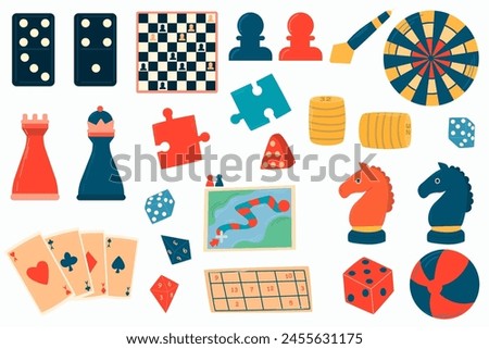 Board games. Set on a white background. Leisure concept for the whole family.