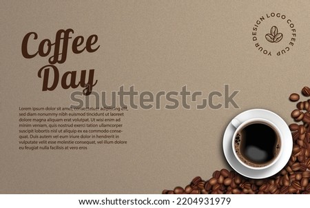 black coffee brown background paper texture style and icon coffee cup 3d realistic illustration. Foto d'archivio © 
