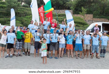 Burgas - July 27: Competition Accuracy landing paraglider - Participants and winners of the competition, July 25 to 27, 2014 July 27, 2014, Burgas, Bulgaria