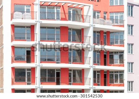 Burgas - June 8: A newly built building in nice bright colors with apartments for sale on June 8, 2015 Bourgas, Bulgaria