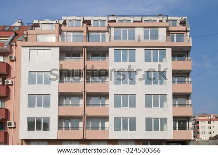 Burgas - August 20: A newly built building in nice bright colors with apartments for sale on August 20, 2015 Bourgas, Bulgaria
