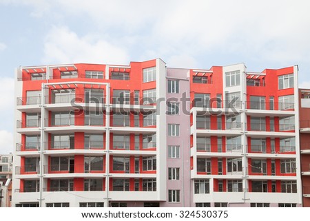 Burgas - August 21: A newly built building in nice bright colors with apartments for sale on August 21, 2015 Bourgas, Bulgaria