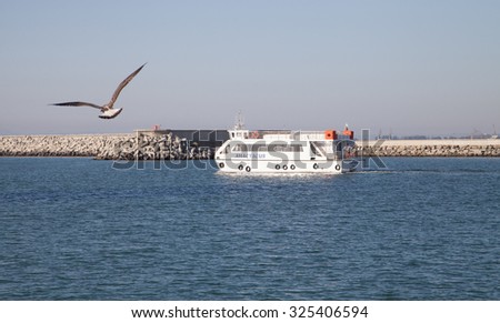 Burgas - August 28: A small amusement ship set sail from the port of August 28, 2015 Bourgas, Bulgaria