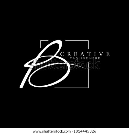 Stylish Letter B White Signature Logo Design Template with Squareline Background Photo stock © 