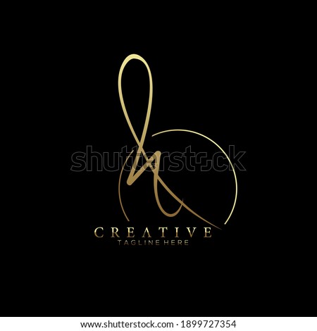 Elegant Letter H Gold Handwriting Signature Logo Design Template with Circle Line Background