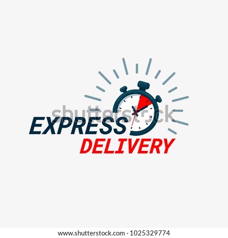 Express delivery icon. Timer and express delivery inscription on light background. Fast delivery, express and urgent shipping, services, chronometer sign. vector illustration