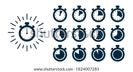 Timer icons set. Vector stopwatch illustration - clocks at different times. Fast delivery and express services concept