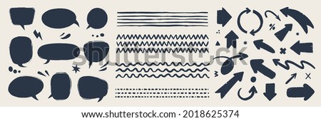 Abstract vector arrows, bubbles, and strokes. Various doodle elements for presentations and infographics with grunge texture. Hand-drawn abstract vintage infographic Vector collection.