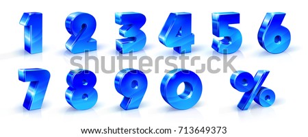 Set of blue numbers 1, 2, 3, 4, 5, 6, 7, 8, 9, 0 and percent sign. 3d illustration. Suitable for use on advertising banners posters flyers promotional items, Seasonal discounts Black Friday etc.