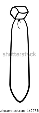 Necktie with trinity knot in black lines isolated illustration. White background, vector.