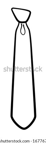 Necktie with half-windsor knot in black lines isolated illustration. White background, vector.