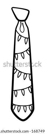 Half-windsor knot necktie with garland pattern in black lines isolated illustration. White background, vector.