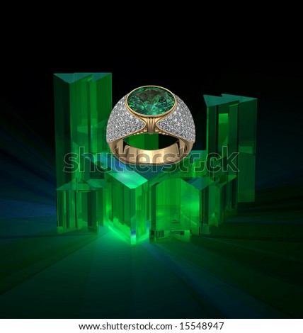 Emerald diamond pave ring on green prisms