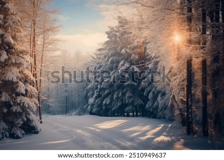 Similar – Image, Stock Photo icy and snowy branches hang from the tree in the fog