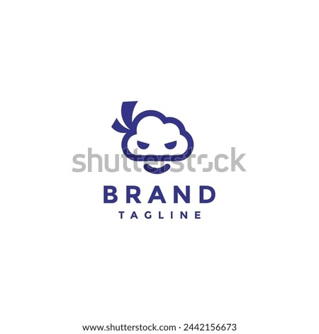 Happy Cloud Ninja Smile Logo Design. Cloud Icon Shaped Ninja Head Logo Design.