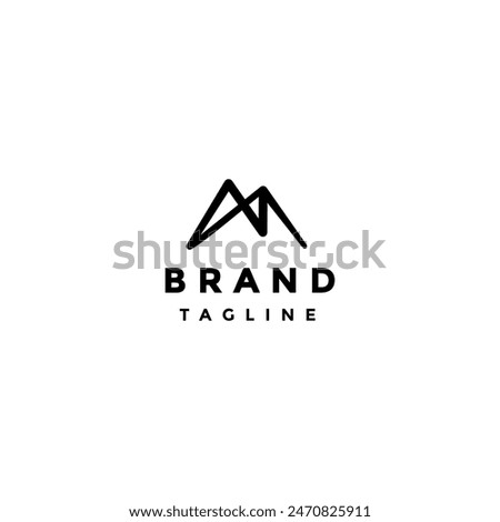 Simple Mountain Line Sihouette Logo Design. Initial Letter M Lines Form Mountain Symbol Logo Design.