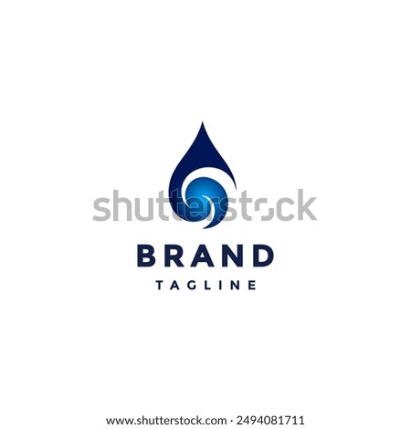 Simple Blue Whirlpool Drops Logo Design. Simple Water Icon With Waves Inside Logo Design.