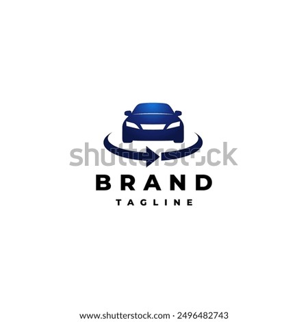 Simple Car 360 Degree Logo Design. Simple Car Silhouette Surrounded by Circular Arrow Lines Logo Design.