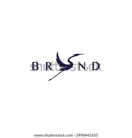 Beauty Flying Stork Silhouette Logo Design. Luxury Stork Silhouette Flapping Wings Logo Design.