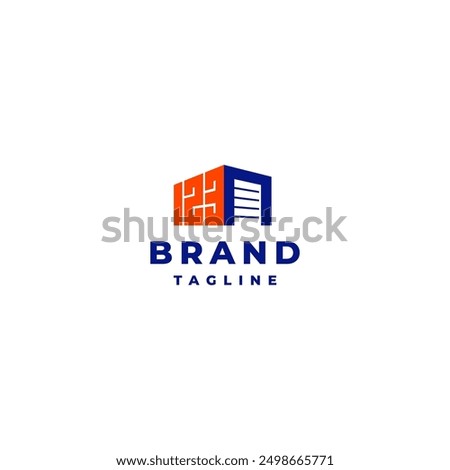 Storage Door Icon With Number 123 Logo Design. Simple Warehouse Number 123 Logo Design.