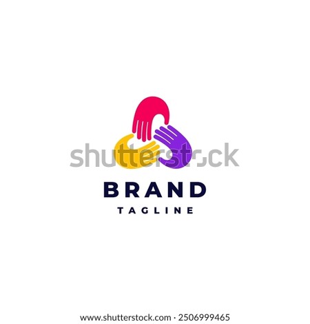 Three United Hands Icon Logo Design. Three Hands Color Gathering Logo Design.