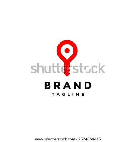 Simple Key Finder Logo Icon Design. Red Pin Icon With Key Point Tip Logo Design.